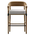 Natural Wooden Frame Bar Stool With Woven Armrests And Comfortable Light Cushion