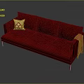 Red Three Seater Sofa With Decorative Pillow And Red Blanket On Metal Legs