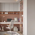Modern Tatami Bedroom Interior With Window Blinds Desk Chair And White Cabinets