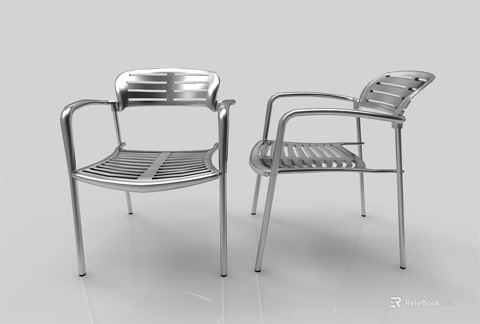 Modern Silver Metal Leisure Chair With Slatted Design And Armrests 3d model 