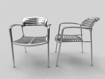Modern Silver Metal Leisure Chair With Slatted Design And Armrests 3d model