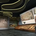 Museum Exhibition Hall With Curved Ceiling Ancient Relics Display And Wooden Showcase