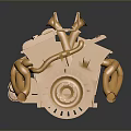 Golden Mechanical Model With Intricate Structure Wheels And Metallic Pipes 3d model