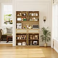 Light Wooden Home Sideboard Cabinet With Large Storage Space For Kitchen Supplies And Small Appliances