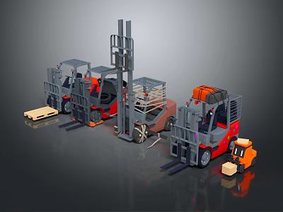 Industrial Forklift Equipment Orange And Gray Pallet Handling Heavy Duty Machines 3d model