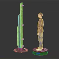 Person Standing on Circular Base with Vertical Pole Measuring Device for Height