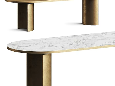 Elegant Modern Oval Dining Table With Marble Top And Brass Legs Design 3d model