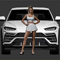 White Luxury SUV Exterior Design With Stylish Female Model Standing Beside
