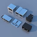 Essential Household Items Featuring Silver Black Square Plug Adapters And Multi Port Sockets