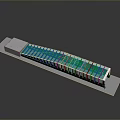 Long Strip Building Component With Blue Panels And Gray Base Structure