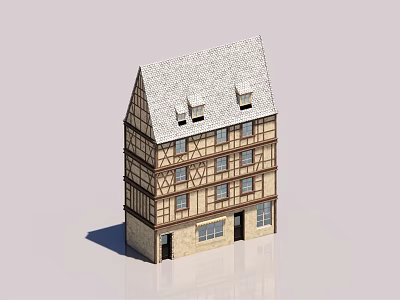 Traditional Three Story Half Timbered House With Pitched Roof And Dormer Windows 3d model