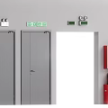 Fire Safety Equipment Setup With Emergency Exit Signs Fire Doors And Hydrant Cabinet