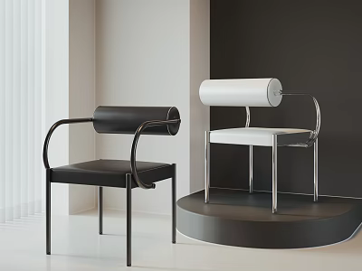 Modern Leisure Chairs With Black White Metal Frame And Cylindrical Backrest In Minimalist Interior 3d model