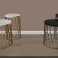Modern Side Tables With Marble Tops And Gold Silver Scalloped Metal Frames