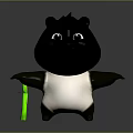 Cute Cartoon Panda 3D Character Holding Green Bamboo With Friendly Expression And Dark Background