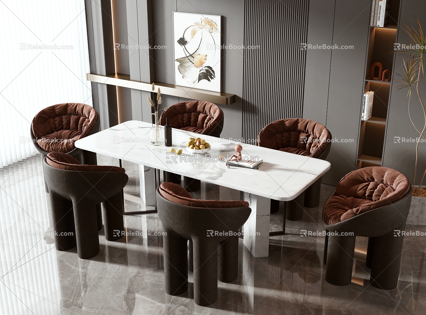 Dining table and chair combination 3d model