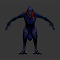 Purple Humanoid Bird Game Movie Character With Red Scarf Sharp Claws And Bird Like Beak