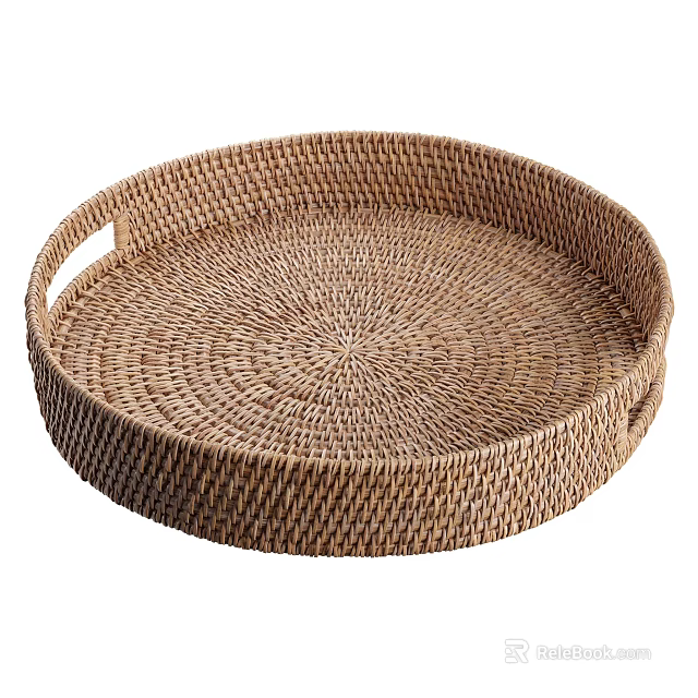 Natural Fiber Round Woven Storage Basket With Dual Handles For Organizing 3d model 