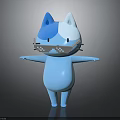 Blue And White Cartoon Cat Character With Pixelated Glasses And Arms Outstretched