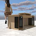 Simple Wooden Office Desk With Drawers And Chair And Wavy Pattern Wall On White Floor