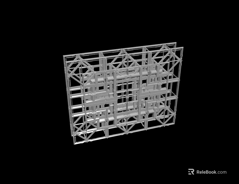 3D Model Of Industrial Metal Frame Structure With Grid Design And Supports 3d model 