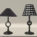 Two Black Table Lamps with Ring Base Spiral Stand and Heart Pattern Shade 3d model
