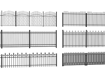 Different Iron Fence Designs With Decorative Patterns And Vertical Bars 3d model