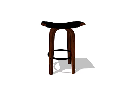Modern Wooden Stool With Black Seat Curved Legs And Footrest 3d model