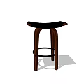Modern Wooden Stool With Black Seat Curved Legs And Footrest