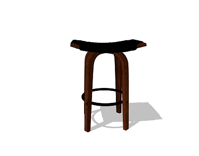 Modern Wooden Stool With Black Seat Curved Legs And Footrest 3d model