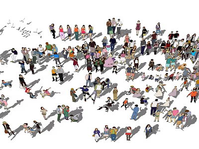 Many People in Large Group Gathered in Open Area With Various Poses and Activities 3d model