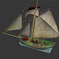 Model Sailboat With Detailed Wooden Hull And Classic Canvas Sails