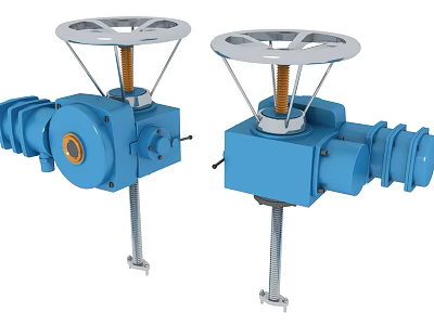 Two Blue Industrial Equipment With Handwheel Motor And Mechanical Components 3d model