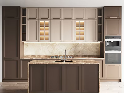 Modern Kitchen Interior With Island Countertop Sink Cabinets And Built In Oven 3d model