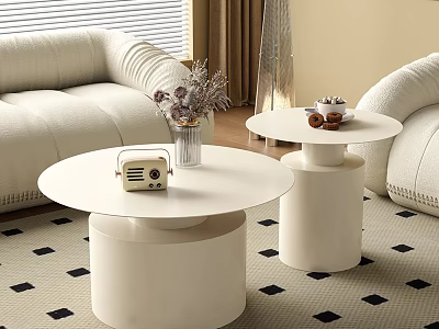 Modern Living Room Sofa And Coffee Table Set With Simple Round Design And Retro Radio 3d model