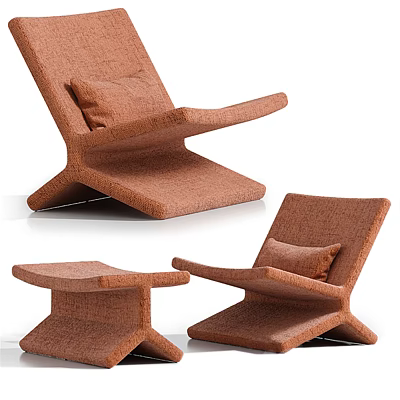 Brown Fabric Lounge Chair with Matching Ottoman and Soft Cushion Design 3d model