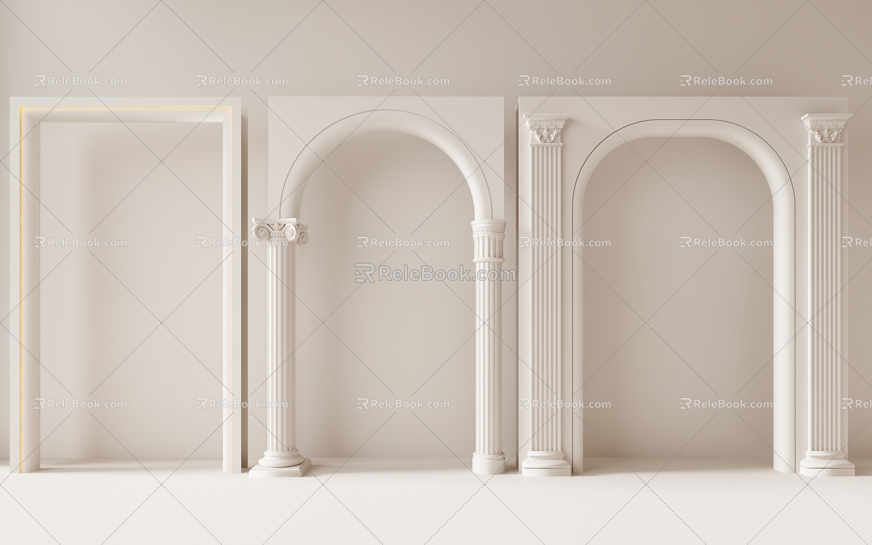 French indoor arc pass arc door opening without door cover arc pass staff door opening with arch hole carved pillar 3d model