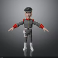 Cartoon Figure In Gray Uniform Red Cuff Details Black Cap White Belt Open Arms Pose