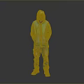 Man in Green Hoodie and Ripped Jeans Standing Against Gray Background with Sneakers