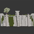 Modern Stone Landscape Wall with Layered Blocks Green Plants and Small Tree
