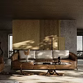 Brown Sofa Coffee Table Combination With Glass Top Metal Frame Cushions Wooden Concrete Walls