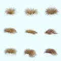 Various Grass Clusters With Different Shapes And Tones On Light Blue Background 3d model