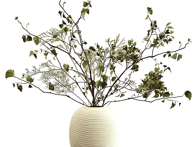 A bouquet of branches in a clay vase 3d model