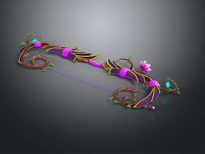 Fantasy Character's Decorative Bow With Purple Green Vines Flower And Gems 3d model