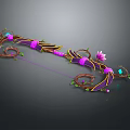 Fantasy Character's Decorative Bow With Purple Green Vines Flower And Gems