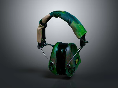 Green And Brown Camouflage Electronic Headphones With Soft Ear Cups And Adjustable Headband 3d model