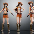 Detailed Cowgirl Character Models In Orange Outfit With Cowboy Hat And Boots