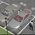 Audi and BMW Cars Parked in Parking Spots with Person Walking Nearby
