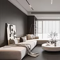 Modern Living Room Interior Design With L Shaped Sofa Round Coffee Table And Large TV