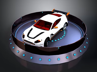 White Sports Car On Circular Display Platform With Blue Lights 3d model
